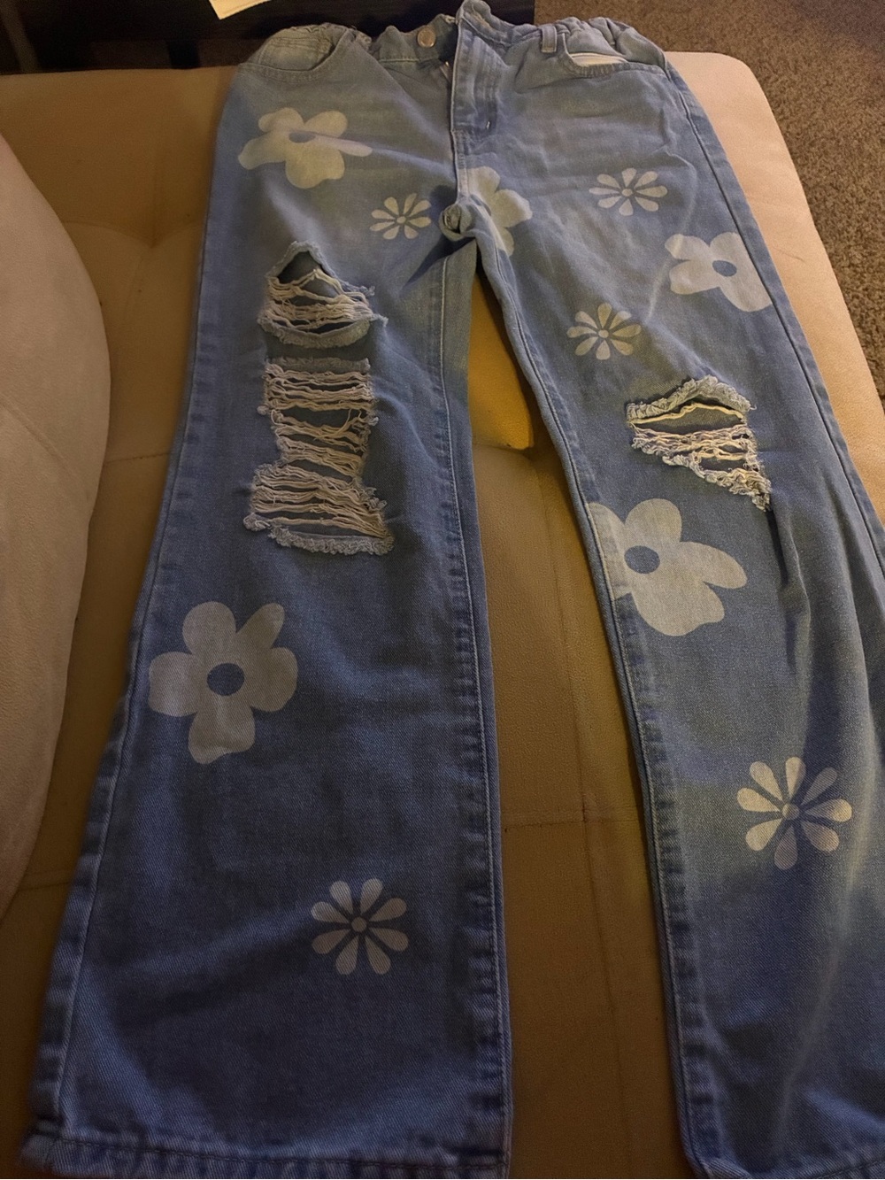 SHEIN Light Blue Floral Distressed Straight Jeans for Kids